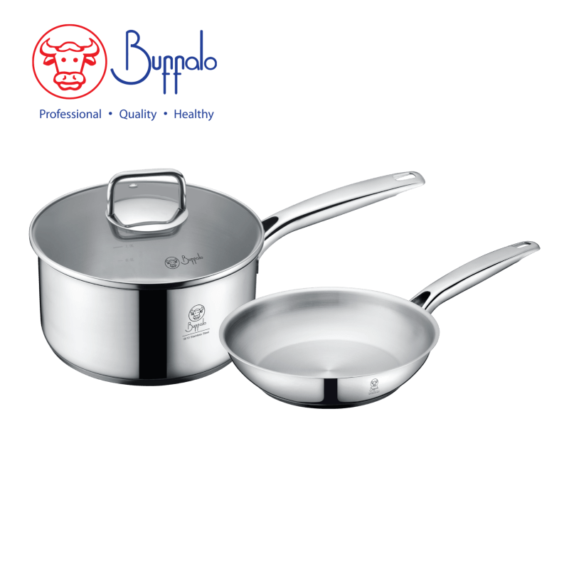 Buffalo 35020PF1 Pro Twins Cook 3件廚具套裝：單柄煲20cm + 煎鍋20cm + 玻璃蓋 香港行貨
