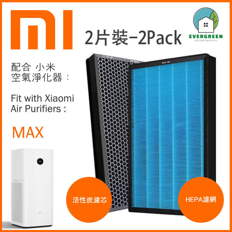 適用於 小米 MI 米家 MAX 空氣清新機 備用過濾器套件替換用 (2片裝)