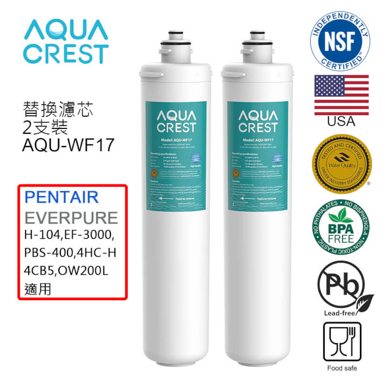 EVERPURE 台下式濾水器 H104 / PBS400 / EF3000 / EF6000 替換濾芯(2支裝) AQU-WF17X2