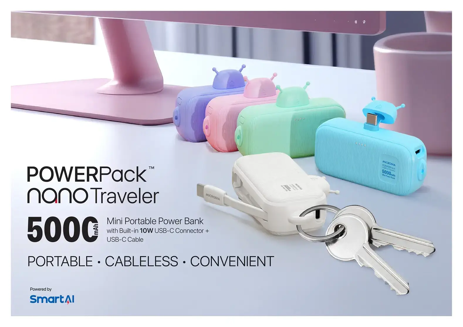 Image of  POWERPack™ Nano Traveller 10W 迷你 5000mAh 行動電源 內建 USB-C 連接和 USB-C 電線