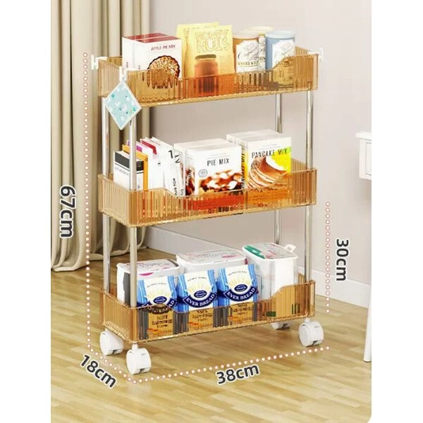 18cm Rack Dadadi Trolley Storage Rack [3-Layer Brown Coffee - Large Rectangle ...