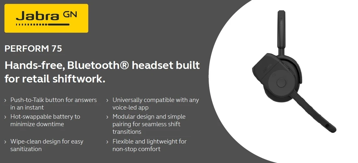 Image of Jabra Perform 75 Mono 無線單耳帶咪頭戴式耳機 (5111-119)