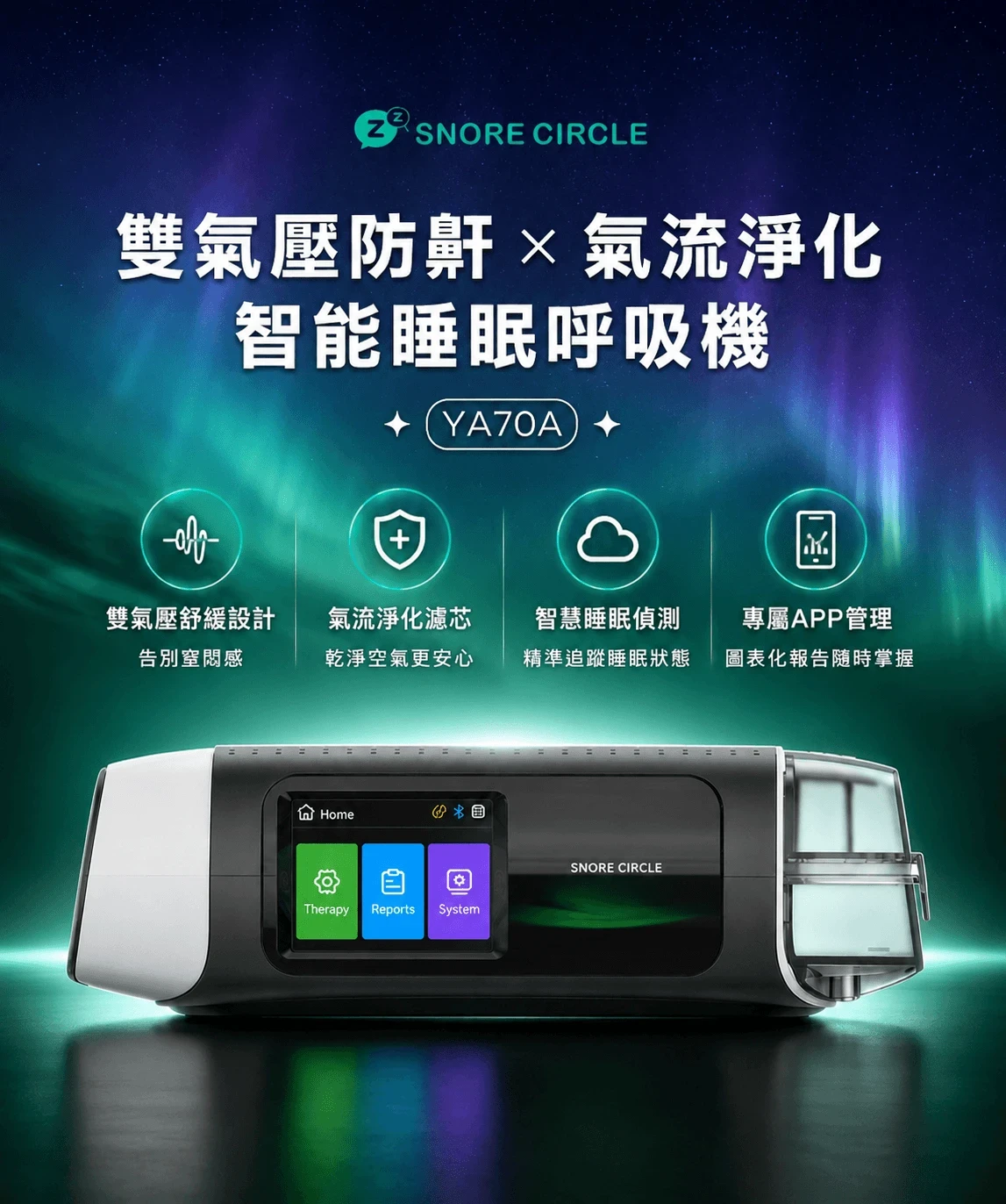 Image of Snore Circle YA70A 雙氣壓防鼾Ｘ氣流淨化智能睡眠呼吸機