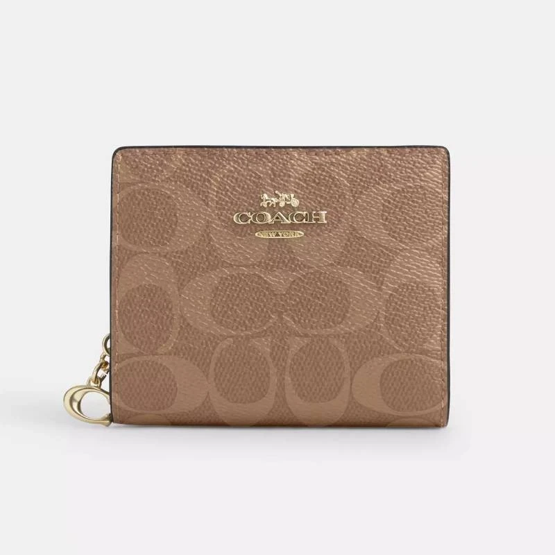 Coach Shell Wallet Coach Snap Wallet in Signature Canvas - Gold/Tan/Brown | YOHO