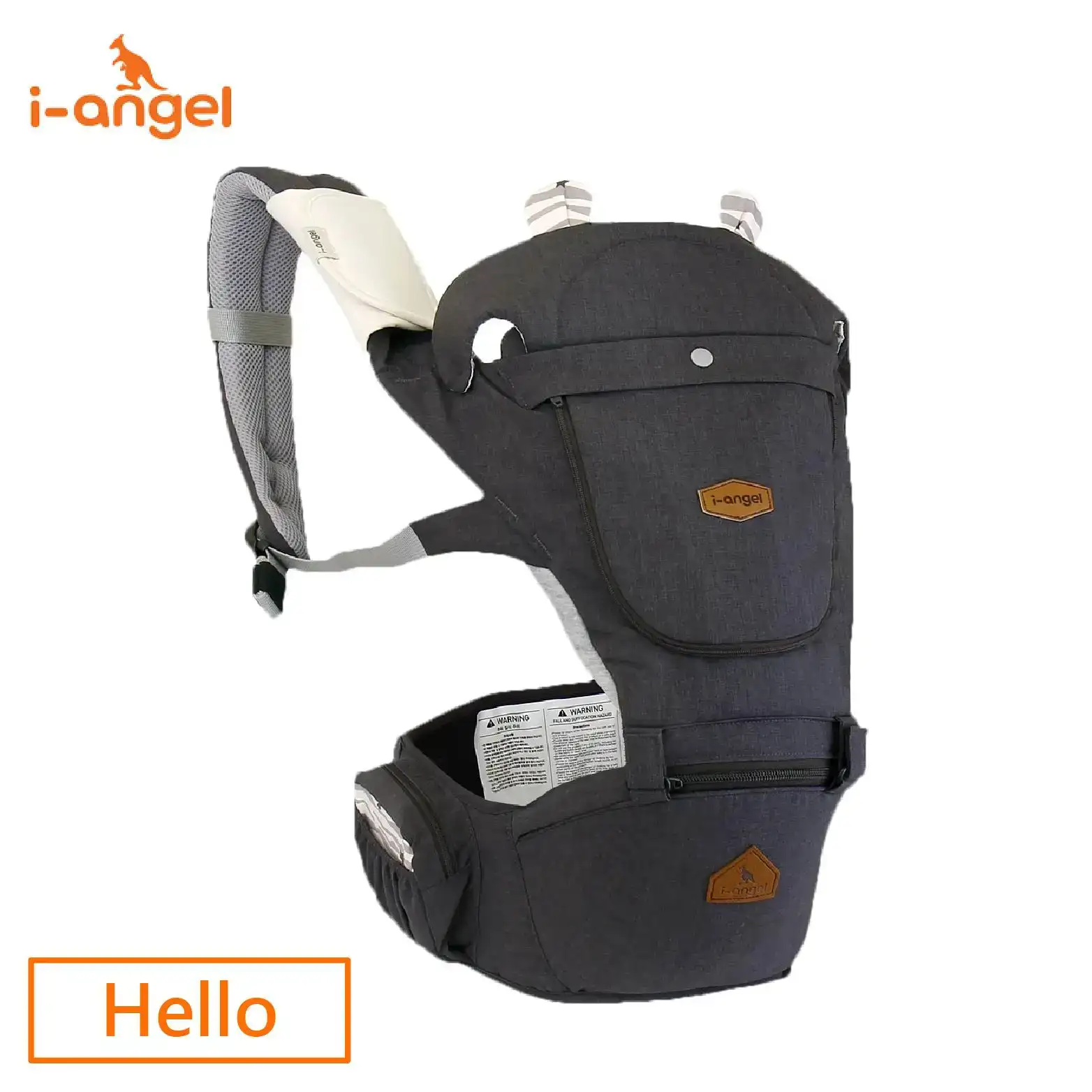 i-angel 2-in-1 Hello 4 Seasons Hip Seat Carrier - Melange Charcoal 